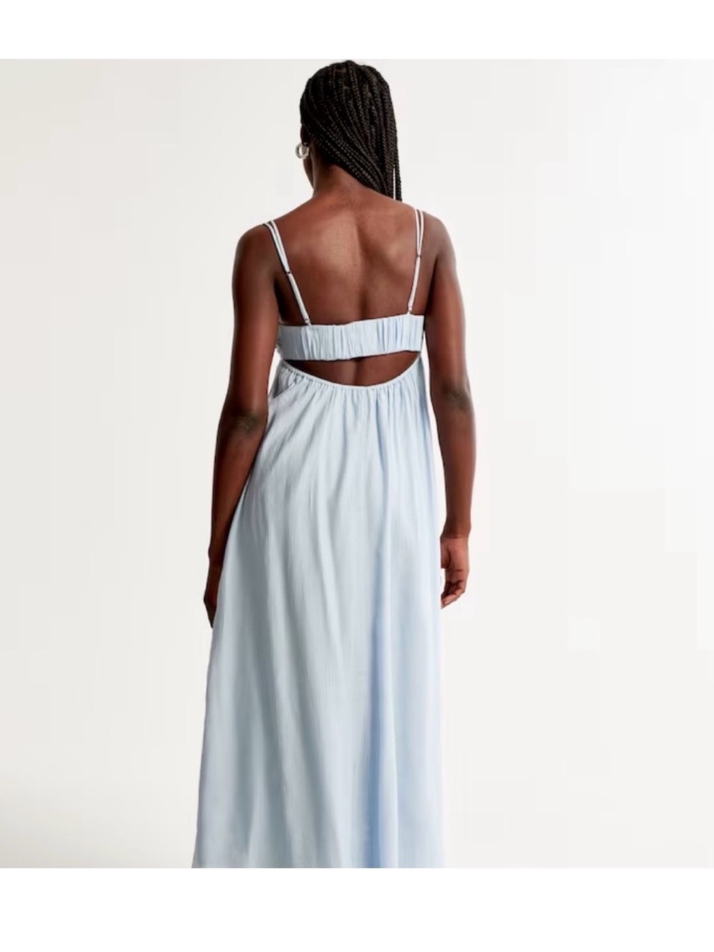 Abercrombie & Fitch Baby Blue Smocked Bodice crinkled Maxi Dress SZ L - Picture 10 of 12